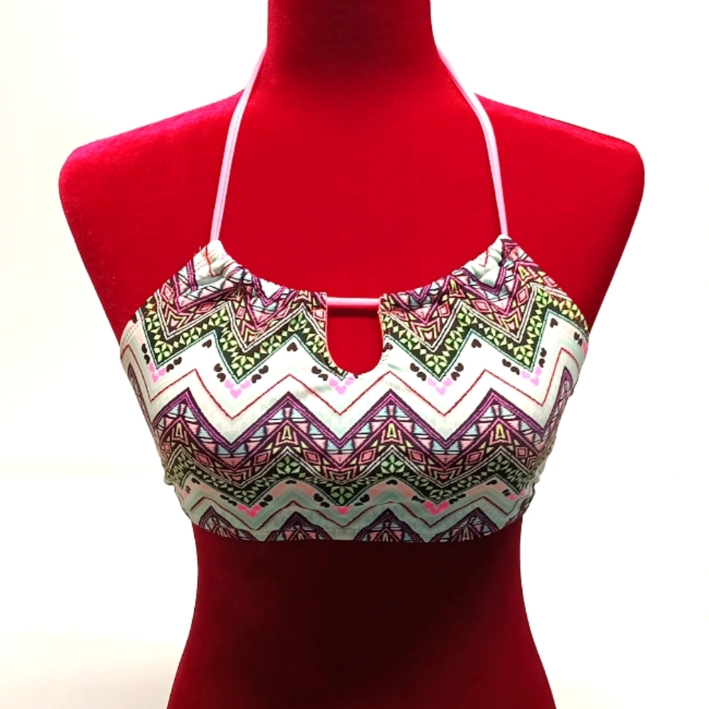 Breaking Waves Multicolor ruched halter Bikini Top junior sz M swimwear